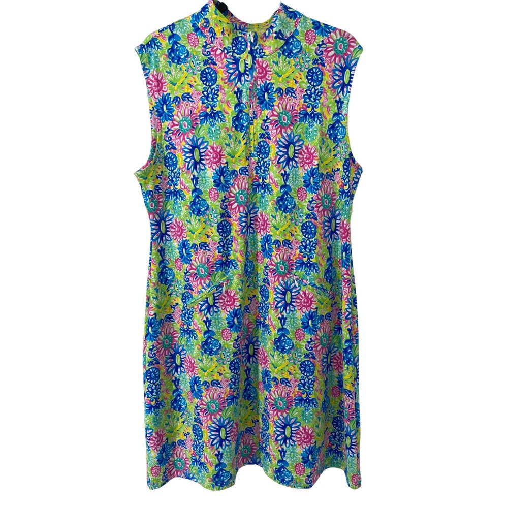 IBKUL Dress Womens XL Floral Sleeveless 1/4 Zip Golf Pickleball Tennis Sport UPF